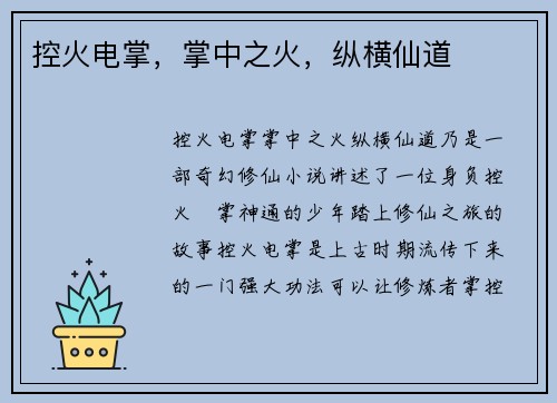 控火电掌，掌中之火，纵横仙道