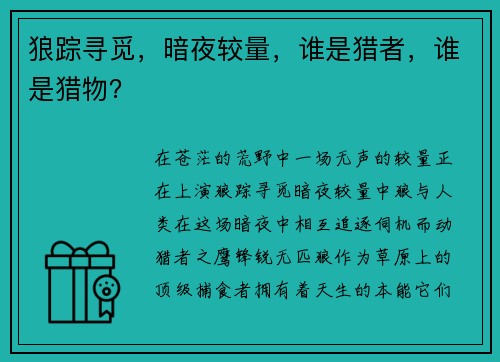 狼踪寻觅，暗夜较量，谁是猎者，谁是猎物？