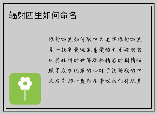 辐射四里如何命名