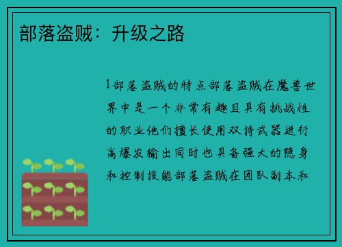 部落盗贼：升级之路